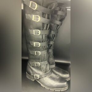 Renboots‎ - Mens Custom Black Leather Strider 7 Buckle Boots, Size:9